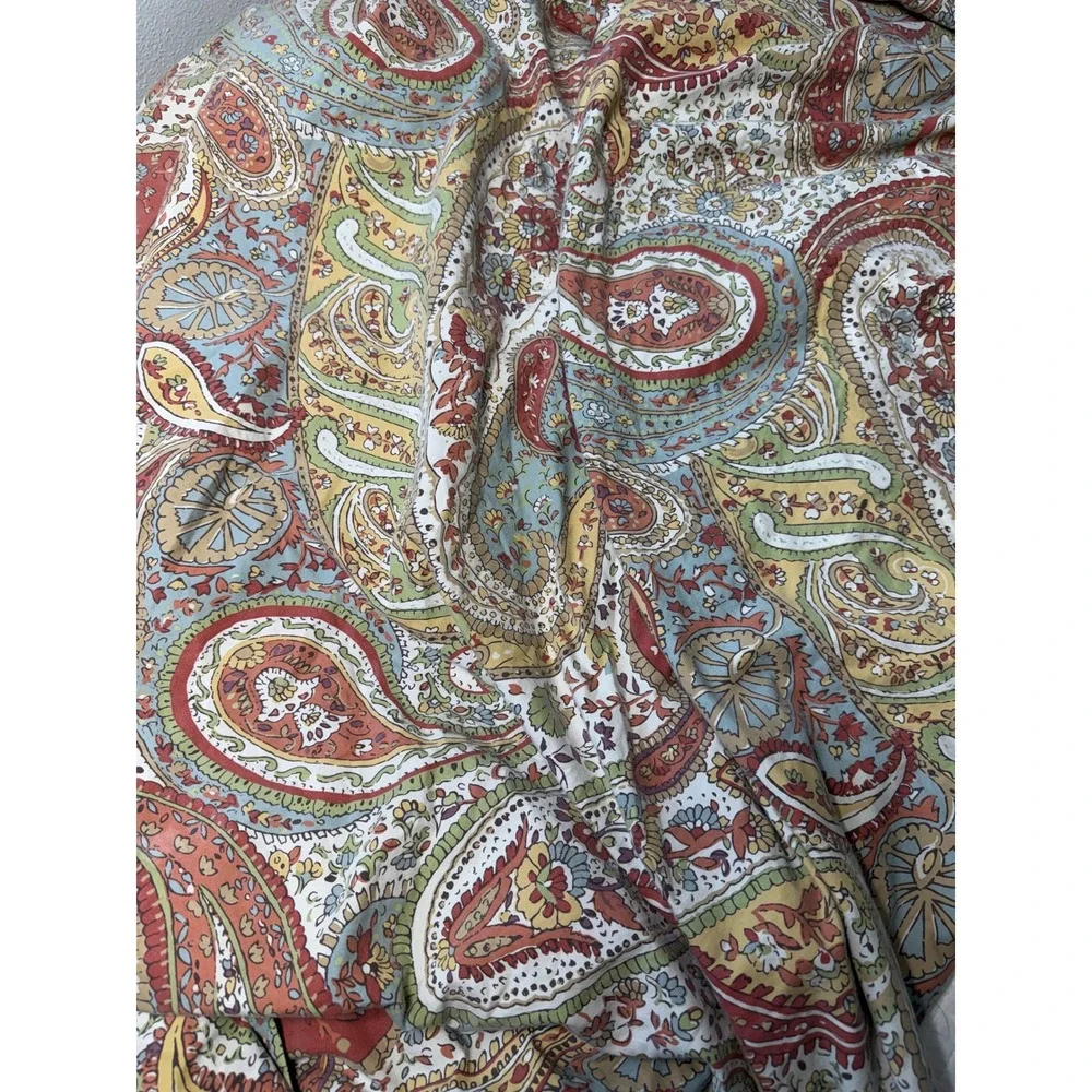 Pottery Barn Paisley Duvet Cover Multi Color Boho Bedding Terracotta Sage Blue